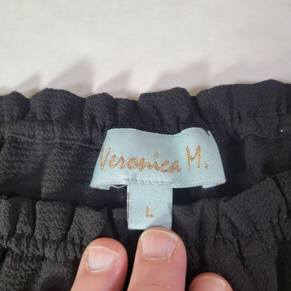 Veronica M. Black Off-Shoulder Blouse With Front Tie Detail 3/4 Sleeves Size M - Picture 2 of 8